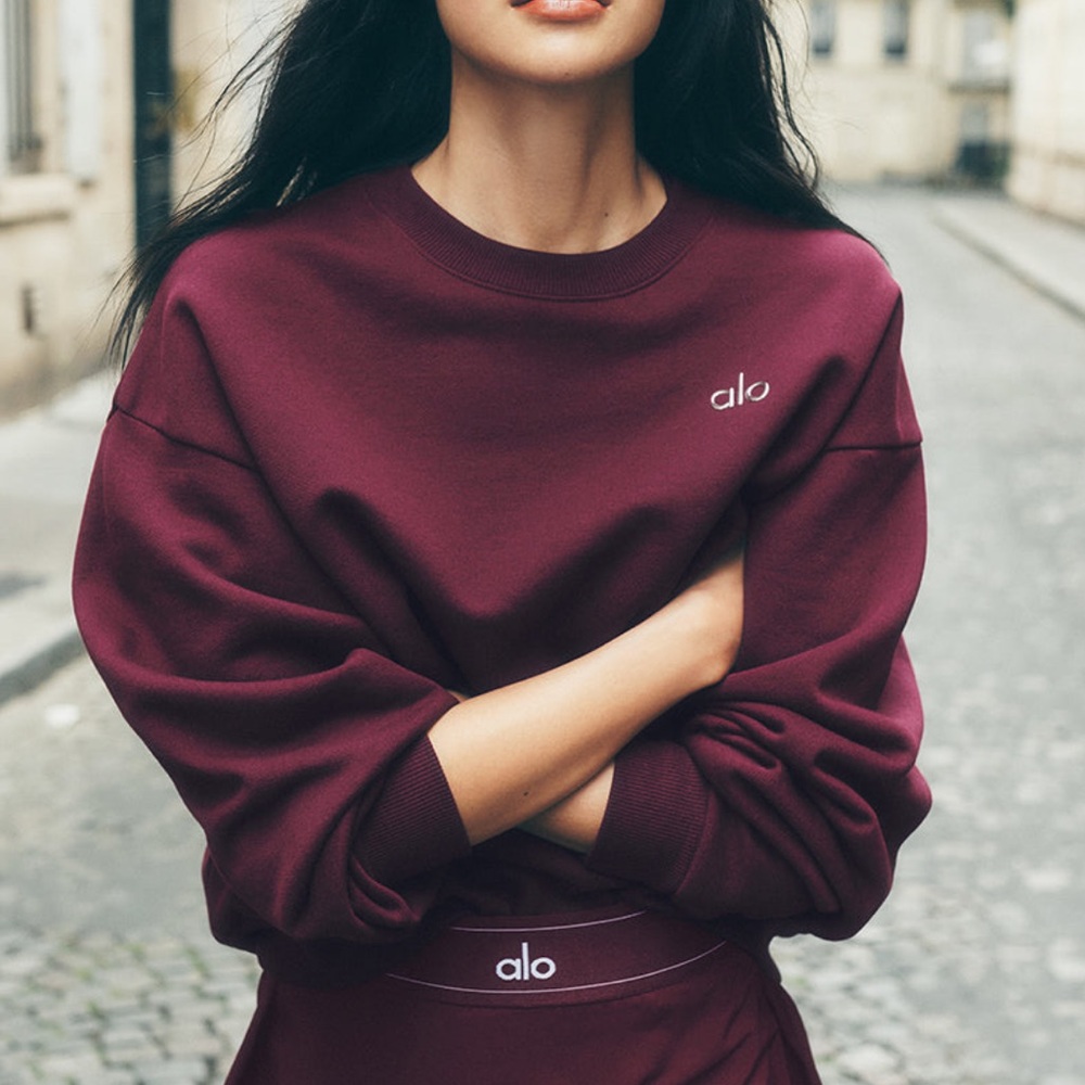 NWT Alo Burgundy Accolade Crew Neck Pullover